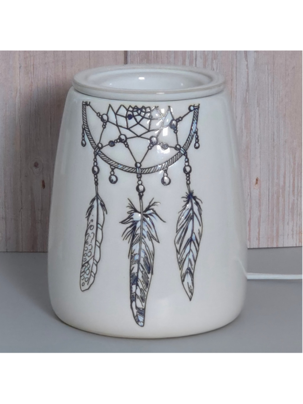 Scentsy Santa Fe Warmer White Dreamcatcher Feathers Retired Ceramic Wax Warmer